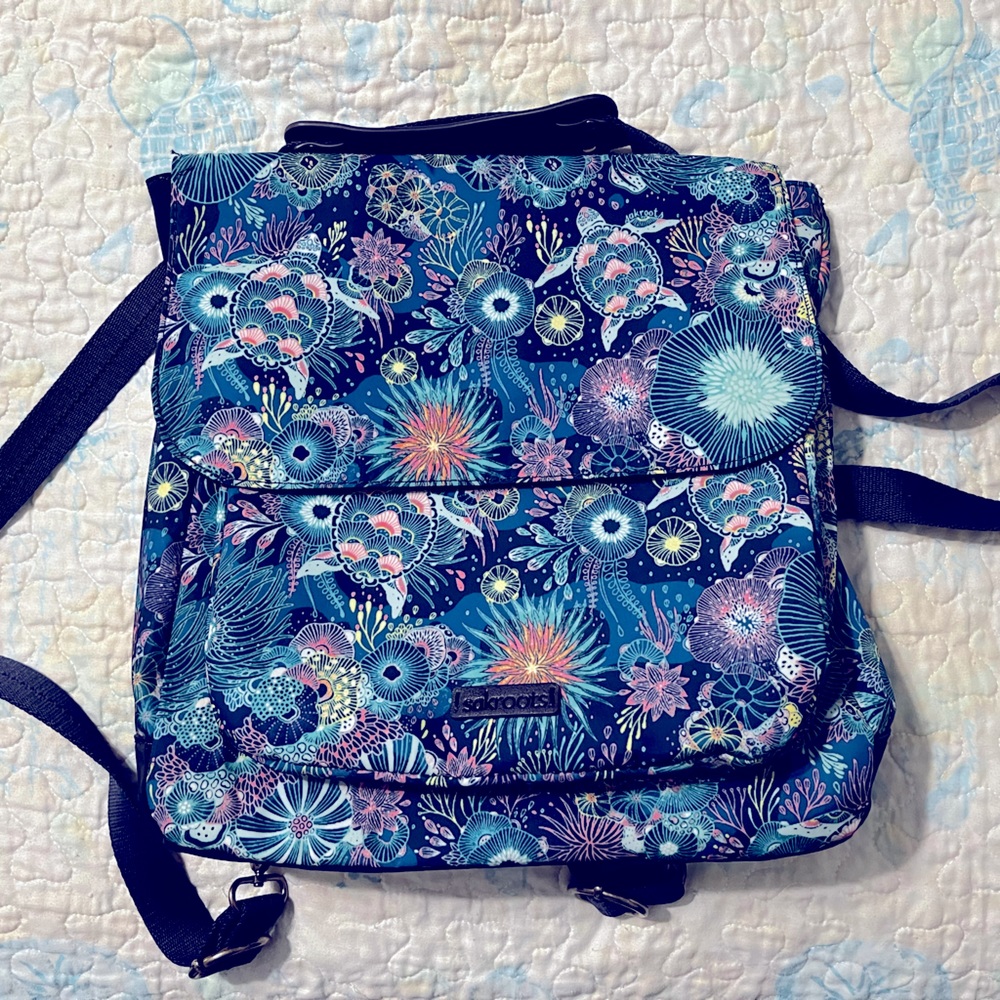 Sakroots Olympia convertible backpack in royal blue seascape